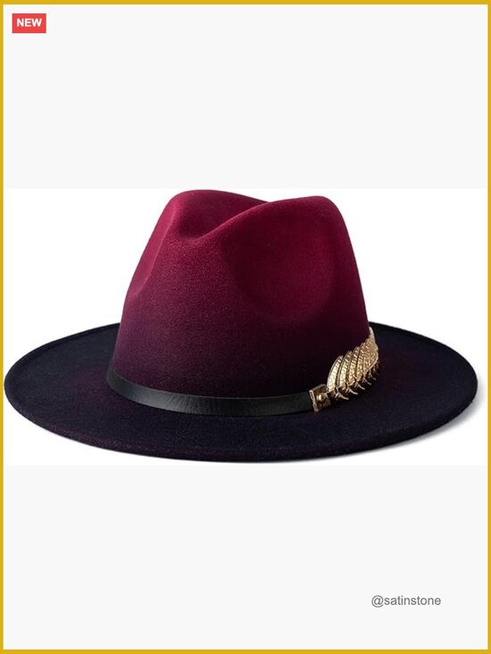 Gradient Fedora Wide Brim Felt Panama Hat with Belt Buckle main image 2